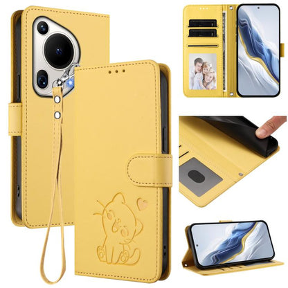 Embossed Heart Cat Leather Phone Case with Hand Strap, For Huawei Pura 70 Pro / Pura 70 Pro+, For Huawei Pura 70 Ultra, For Huawei nova 12s / nova 12 Lite / nova 11, For Huawei Pura 70, For Huawei Mate 60 Pro / Mate 60 Pro+, For Huawei Mate 60         ...
