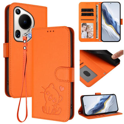 Embossed Heart Cat Leather Phone Case with Hand Strap, For Huawei Pura 70 Pro / Pura 70 Pro+, For Huawei Pura 70 Ultra, For Huawei nova 12s / nova 12 Lite / nova 11, For Huawei Pura 70, For Huawei Mate 60 Pro / Mate 60 Pro+, For Huawei Mate 60         ...