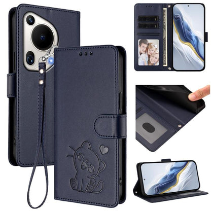 Embossed Heart Cat Leather Phone Case with Hand Strap, For Huawei Pura 70 Pro / Pura 70 Pro+, For Huawei Pura 70 Ultra, For Huawei nova 12s / nova 12 Lite / nova 11, For Huawei Pura 70, For Huawei Mate 60 Pro / Mate 60 Pro+, For Huawei Mate 60         ...