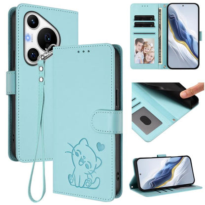 Embossed Heart Cat Leather Phone Case with Hand Strap, For Huawei Pura 70 Pro / Pura 70 Pro+, For Huawei Pura 70 Ultra, For Huawei nova 12s / nova 12 Lite / nova 11, For Huawei Pura 70, For Huawei Mate 60 Pro / Mate 60 Pro+, For Huawei Mate 60         ...