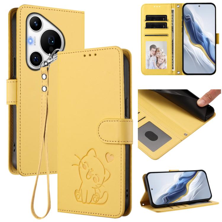 Embossed Heart Cat Leather Phone Case with Hand Strap, For Huawei Pura 70 Pro / Pura 70 Pro+, For Huawei Pura 70 Ultra, For Huawei nova 12s / nova 12 Lite / nova 11, For Huawei Pura 70, For Huawei Mate 60 Pro / Mate 60 Pro+, For Huawei Mate 60         ...
