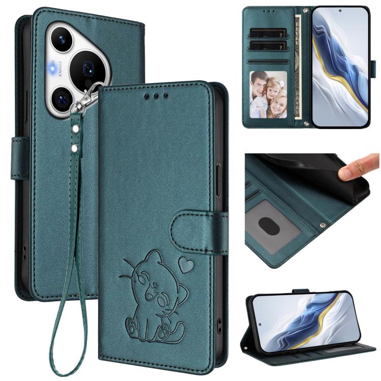 Embossed Heart Cat Leather Phone Case with Hand Strap, For Huawei Pura 70 Pro / Pura 70 Pro+, For Huawei Pura 70 Ultra, For Huawei nova 12s / nova 12 Lite / nova 11, For Huawei Pura 70, For Huawei Mate 60 Pro / Mate 60 Pro+, For Huawei Mate 60         ...