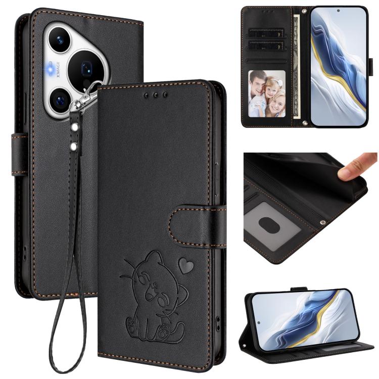 Embossed Heart Cat Leather Phone Case with Hand Strap, For Huawei Pura 70 Pro / Pura 70 Pro+, For Huawei Pura 70 Ultra, For Huawei nova 12s / nova 12 Lite / nova 11, For Huawei Pura 70, For Huawei Mate 60 Pro / Mate 60 Pro+, For Huawei Mate 60         ...