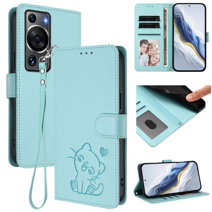 Embossed Heart Cat Leather Phone Case with Hand Strap, For Huawei Pura 70 Pro / Pura 70 Pro+, For Huawei Pura 70 Ultra, For Huawei nova 12s / nova 12 Lite / nova 11, For Huawei Pura 70, For Huawei Mate 60 Pro / Mate 60 Pro+, For Huawei Mate 60         ...