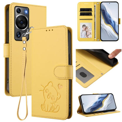 Embossed Heart Cat Leather Phone Case with Hand Strap, For Huawei Pura 70 Pro / Pura 70 Pro+, For Huawei Pura 70 Ultra, For Huawei nova 12s / nova 12 Lite / nova 11, For Huawei Pura 70, For Huawei Mate 60 Pro / Mate 60 Pro+, For Huawei Mate 60         ...