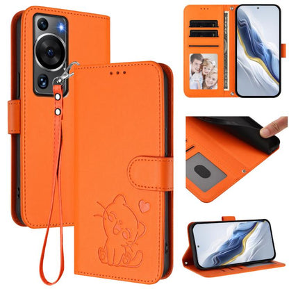 Embossed Heart Cat Leather Phone Case with Hand Strap, For Huawei Pura 70 Pro / Pura 70 Pro+, For Huawei Pura 70 Ultra, For Huawei nova 12s / nova 12 Lite / nova 11, For Huawei Pura 70, For Huawei Mate 60 Pro / Mate 60 Pro+, For Huawei Mate 60         ...