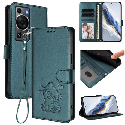 Embossed Heart Cat Leather Phone Case with Hand Strap, For Huawei Pura 70 Pro / Pura 70 Pro+, For Huawei Pura 70 Ultra, For Huawei nova 12s / nova 12 Lite / nova 11, For Huawei Pura 70, For Huawei Mate 60 Pro / Mate 60 Pro+, For Huawei Mate 60         ...