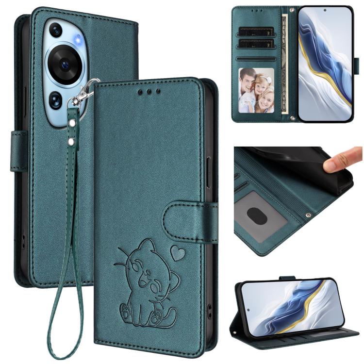 Embossed Heart Cat Leather Phone Case with Hand Strap, For Huawei Pura 70 Pro / Pura 70 Pro+, For Huawei Pura 70 Ultra, For Huawei nova 12s / nova 12 Lite / nova 11, For Huawei Pura 70, For Huawei Mate 60 Pro / Mate 60 Pro+, For Huawei Mate 60         ...
