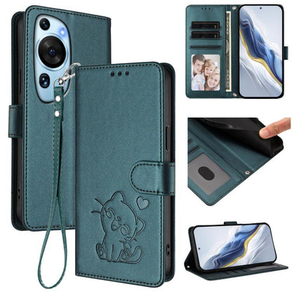 Embossed Heart Cat Leather Phone Case with Hand Strap, For Huawei Pura 70 Pro / Pura 70 Pro+, For Huawei Pura 70 Ultra, For Huawei nova 12s / nova 12 Lite / nova 11, For Huawei Pura 70, For Huawei Mate 60 Pro / Mate 60 Pro+, For Huawei Mate 60         ...
