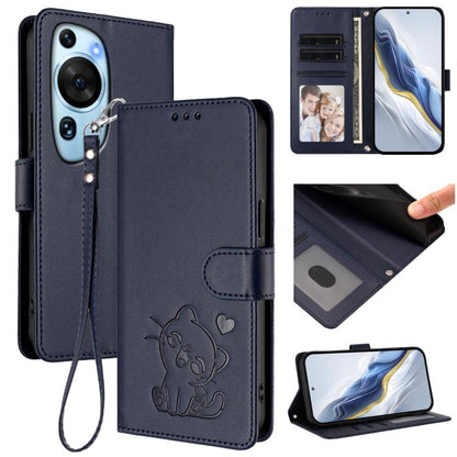 Embossed Heart Cat Leather Phone Case with Hand Strap, For Huawei Pura 70 Pro / Pura 70 Pro+, For Huawei Pura 70 Ultra, For Huawei nova 12s / nova 12 Lite / nova 11, For Huawei Pura 70, For Huawei Mate 60 Pro / Mate 60 Pro+, For Huawei Mate 60         ...