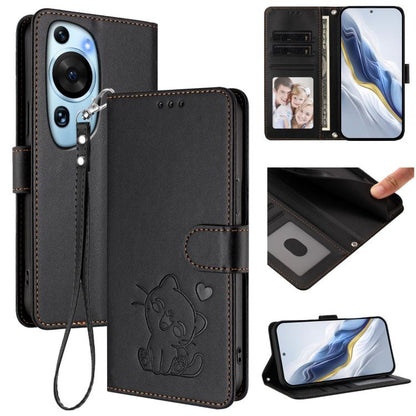 Embossed Heart Cat Leather Phone Case with Hand Strap, For Huawei Pura 70 Pro / Pura 70 Pro+, For Huawei Pura 70 Ultra, For Huawei nova 12s / nova 12 Lite / nova 11, For Huawei Pura 70, For Huawei Mate 60 Pro / Mate 60 Pro+, For Huawei Mate 60         ...