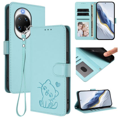 Embossed Heart Cat Leather Phone Case with Hand Strap, For Huawei nova 14 Ultra, For Huawei nova 14 Pro, For Huawei nova 14, For Huawei Enjoy 80 / Nova Y73, For Huawei nova 13i / nova 12i Global, For Huawei Mate 70 Pro, For Huawei Mate 70              ...