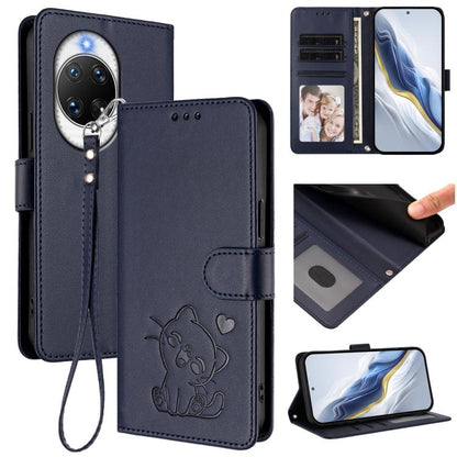 Embossed Heart Cat Leather Phone Case with Hand Strap, For Huawei nova 14 Ultra, For Huawei nova 14 Pro, For Huawei nova 14, For Huawei Enjoy 80 / Nova Y73, For Huawei nova 13i / nova 12i Global, For Huawei Mate 70 Pro, For Huawei Mate 70              ...