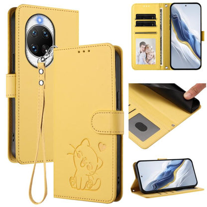 Embossed Heart Cat Leather Phone Case with Hand Strap, For Huawei nova 14 Ultra, For Huawei nova 14 Pro, For Huawei nova 14, For Huawei Enjoy 80 / Nova Y73, For Huawei nova 13i / nova 12i Global, For Huawei Mate 70 Pro, For Huawei Mate 70              ...