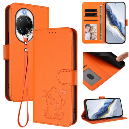Embossed Heart Cat Leather Phone Case with Hand Strap, For Huawei nova 14 Ultra, For Huawei nova 14 Pro, For Huawei nova 14, For Huawei Enjoy 80 / Nova Y73, For Huawei nova 13i / nova 12i Global, For Huawei Mate 70 Pro, For Huawei Mate 70              ...