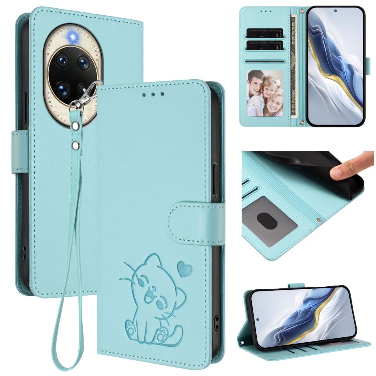 Embossed Heart Cat Leather Phone Case with Hand Strap, For Huawei nova 14 Ultra, For Huawei nova 14 Pro, For Huawei nova 14, For Huawei Enjoy 80 / Nova Y73, For Huawei nova 13i / nova 12i Global, For Huawei Mate 70 Pro, For Huawei Mate 70              ...