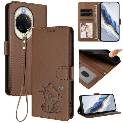 Embossed Heart Cat Leather Phone Case with Hand Strap, For Huawei nova 14 Ultra, For Huawei nova 14 Pro, For Huawei nova 14, For Huawei Enjoy 80 / Nova Y73, For Huawei nova 13i / nova 12i Global, For Huawei Mate 70 Pro, For Huawei Mate 70              ...