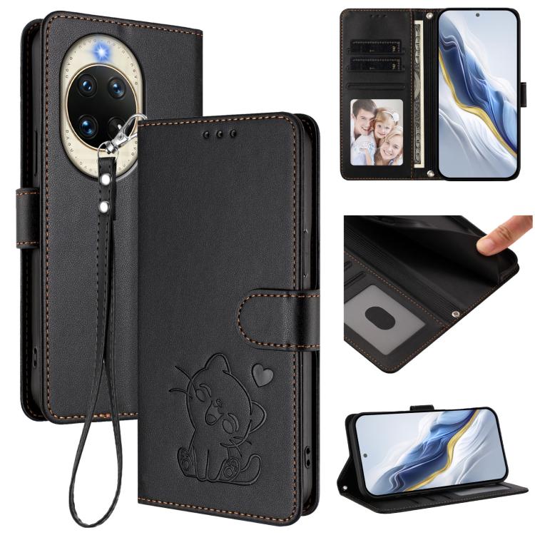 Embossed Heart Cat Leather Phone Case with Hand Strap, For Huawei nova 14 Ultra, For Huawei nova 14 Pro, For Huawei nova 14, For Huawei Enjoy 80 / Nova Y73, For Huawei nova 13i / nova 12i Global, For Huawei Mate 70 Pro, For Huawei Mate 70              ...
