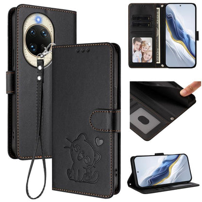 Embossed Heart Cat Leather Phone Case with Hand Strap, For Huawei nova 14 Ultra, For Huawei nova 14 Pro, For Huawei nova 14, For Huawei Enjoy 80 / Nova Y73, For Huawei nova 13i / nova 12i Global, For Huawei Mate 70 Pro, For Huawei Mate 70              ...