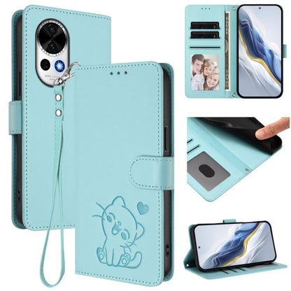 Embossed Heart Cat Leather Phone Case with Hand Strap, For Huawei nova 14 Ultra, For Huawei nova 14 Pro, For Huawei nova 14, For Huawei Enjoy 80 / Nova Y73, For Huawei nova 13i / nova 12i Global, For Huawei Mate 70 Pro, For Huawei Mate 70              ...