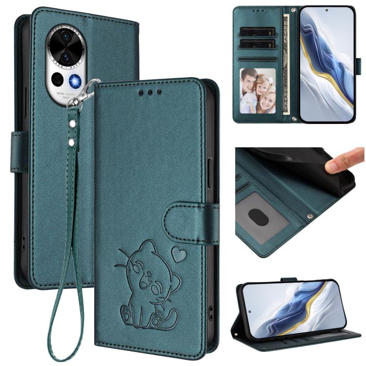 Embossed Heart Cat Leather Phone Case with Hand Strap, For Huawei nova 14 Ultra, For Huawei nova 14 Pro, For Huawei nova 14, For Huawei Enjoy 80 / Nova Y73, For Huawei nova 13i / nova 12i Global, For Huawei Mate 70 Pro, For Huawei Mate 70              ...