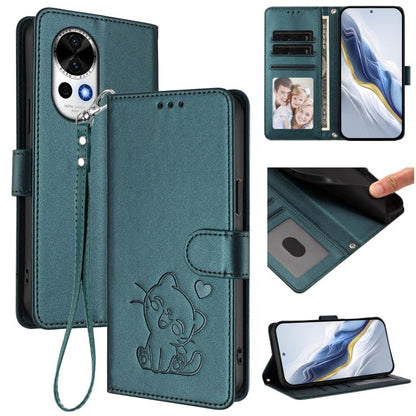 Embossed Heart Cat Leather Phone Case with Hand Strap, For Huawei nova 14 Ultra, For Huawei nova 14 Pro, For Huawei nova 14, For Huawei Enjoy 80 / Nova Y73, For Huawei nova 13i / nova 12i Global, For Huawei Mate 70 Pro, For Huawei Mate 70              ...