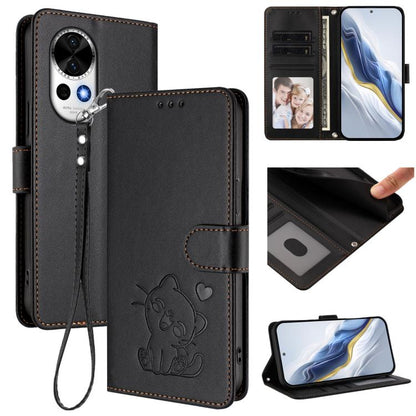Embossed Heart Cat Leather Phone Case with Hand Strap, For Huawei nova 14 Ultra, For Huawei nova 14 Pro, For Huawei nova 14, For Huawei Enjoy 80 / Nova Y73, For Huawei nova 13i / nova 12i Global, For Huawei Mate 70 Pro, For Huawei Mate 70              ...