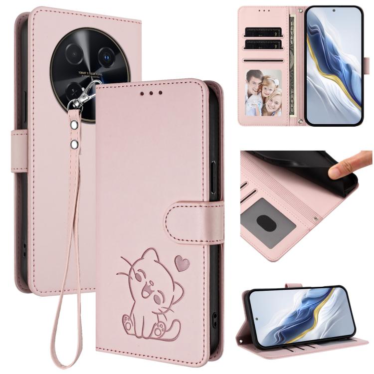 Embossed Heart Cat Leather Phone Case with Hand Strap, For Huawei nova 14 Ultra, For Huawei nova 14 Pro, For Huawei nova 14, For Huawei Enjoy 80 / Nova Y73, For Huawei nova 13i / nova 12i Global, For Huawei Mate 70 Pro, For Huawei Mate 70              ...
