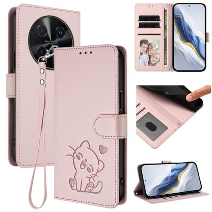 Embossed Heart Cat Leather Phone Case with Hand Strap, For Huawei nova 14 Ultra, For Huawei nova 14 Pro, For Huawei nova 14, For Huawei Enjoy 80 / Nova Y73, For Huawei nova 13i / nova 12i Global, For Huawei Mate 70 Pro, For Huawei Mate 70              ...