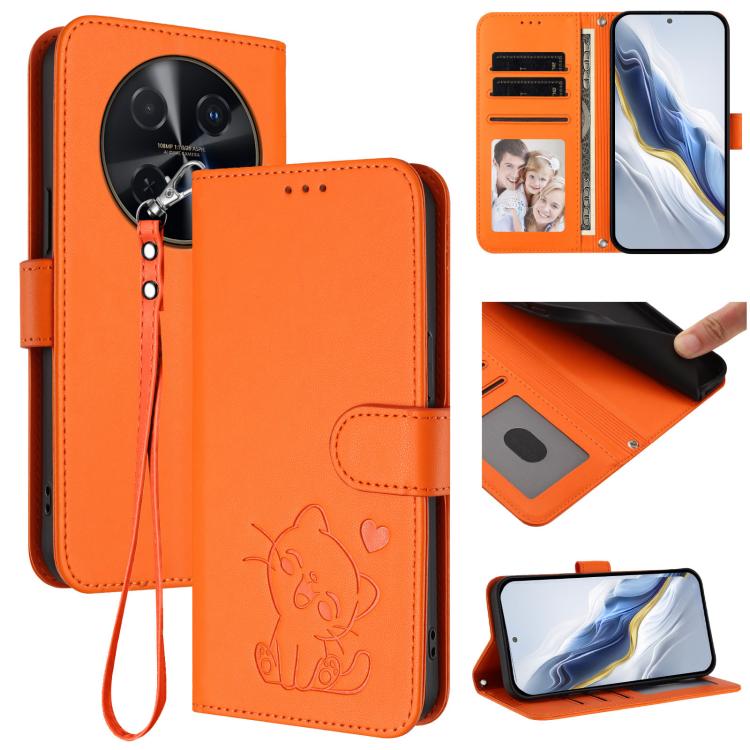 Embossed Heart Cat Leather Phone Case with Hand Strap, For Huawei nova 14 Ultra, For Huawei nova 14 Pro, For Huawei nova 14, For Huawei Enjoy 80 / Nova Y73, For Huawei nova 13i / nova 12i Global, For Huawei Mate 70 Pro, For Huawei Mate 70              ...