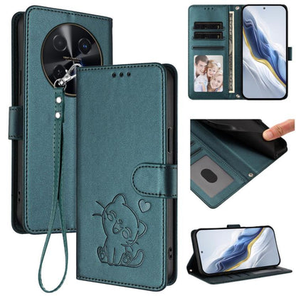 Embossed Heart Cat Leather Phone Case with Hand Strap, For Huawei nova 14 Ultra, For Huawei nova 14 Pro, For Huawei nova 14, For Huawei Enjoy 80 / Nova Y73, For Huawei nova 13i / nova 12i Global, For Huawei Mate 70 Pro, For Huawei Mate 70              ...