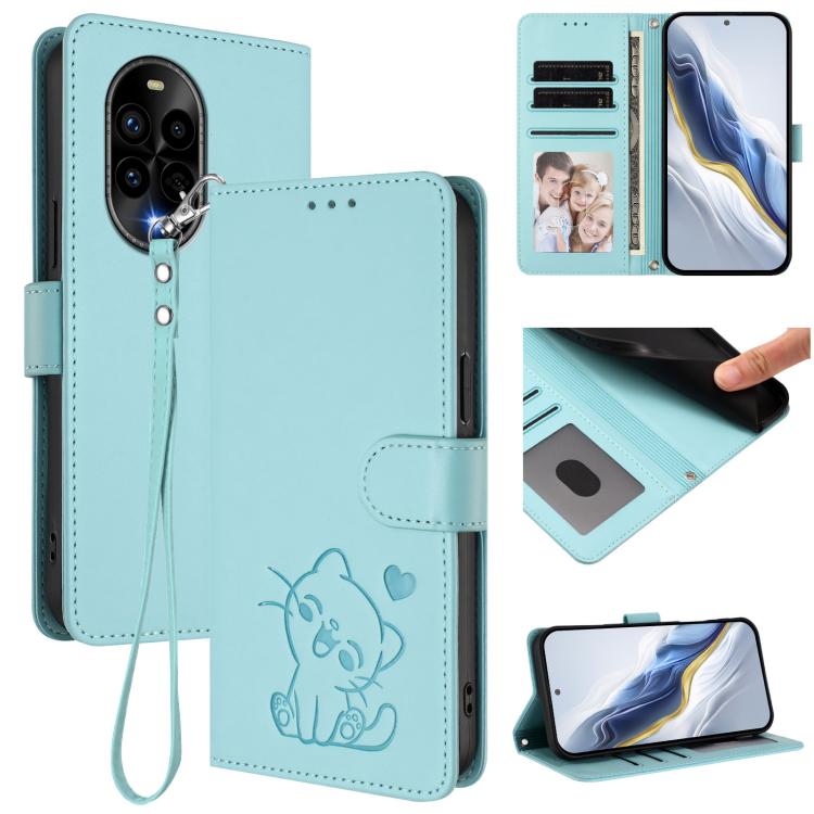 Embossed Heart Cat Leather Phone Case with Hand Strap, For Huawei nova 14 Ultra, For Huawei nova 14 Pro, For Huawei nova 14, For Huawei Enjoy 80 / Nova Y73, For Huawei nova 13i / nova 12i Global, For Huawei Mate 70 Pro, For Huawei Mate 70              ...