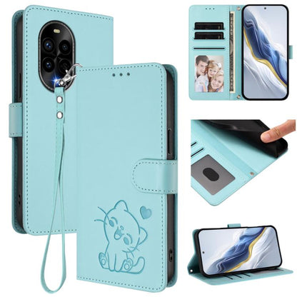 Embossed Heart Cat Leather Phone Case with Hand Strap, For Huawei nova 14 Ultra, For Huawei nova 14 Pro, For Huawei nova 14, For Huawei Enjoy 80 / Nova Y73, For Huawei nova 13i / nova 12i Global, For Huawei Mate 70 Pro, For Huawei Mate 70              ...