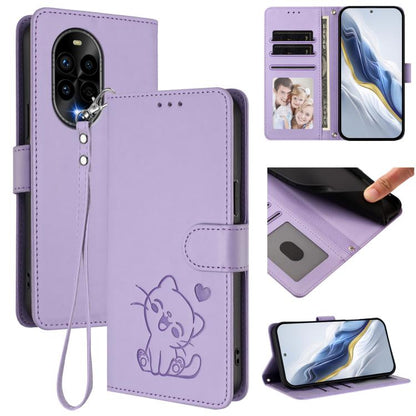 Embossed Heart Cat Leather Phone Case with Hand Strap, For Huawei nova 14 Ultra, For Huawei nova 14 Pro, For Huawei nova 14, For Huawei Enjoy 80 / Nova Y73, For Huawei nova 13i / nova 12i Global, For Huawei Mate 70 Pro, For Huawei Mate 70              ...