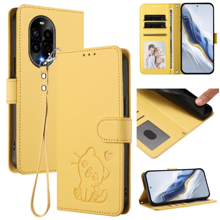 Embossed Heart Cat Leather Phone Case with Hand Strap, For Huawei nova 14 Ultra, For Huawei nova 14 Pro, For Huawei nova 14, For Huawei Enjoy 80 / Nova Y73, For Huawei nova 13i / nova 12i Global, For Huawei Mate 70 Pro, For Huawei Mate 70              ...