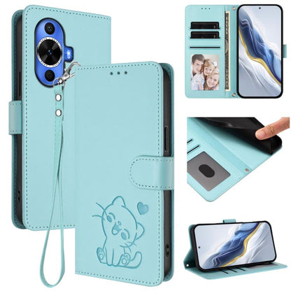 Embossed Heart Cat Leather Phone Case with Hand Strap, For Huawei Pura 70 Pro / Pura 70 Pro+, For Huawei Pura 70 Ultra, For Huawei nova 12s / nova 12 Lite / nova 11, For Huawei Pura 70, For Huawei Mate 60 Pro / Mate 60 Pro+, For Huawei Mate 60         ...