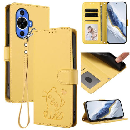 Embossed Heart Cat Leather Phone Case with Hand Strap, For Huawei Pura 70 Pro / Pura 70 Pro+, For Huawei Pura 70 Ultra, For Huawei nova 12s / nova 12 Lite / nova 11, For Huawei Pura 70, For Huawei Mate 60 Pro / Mate 60 Pro+, For Huawei Mate 60         ...