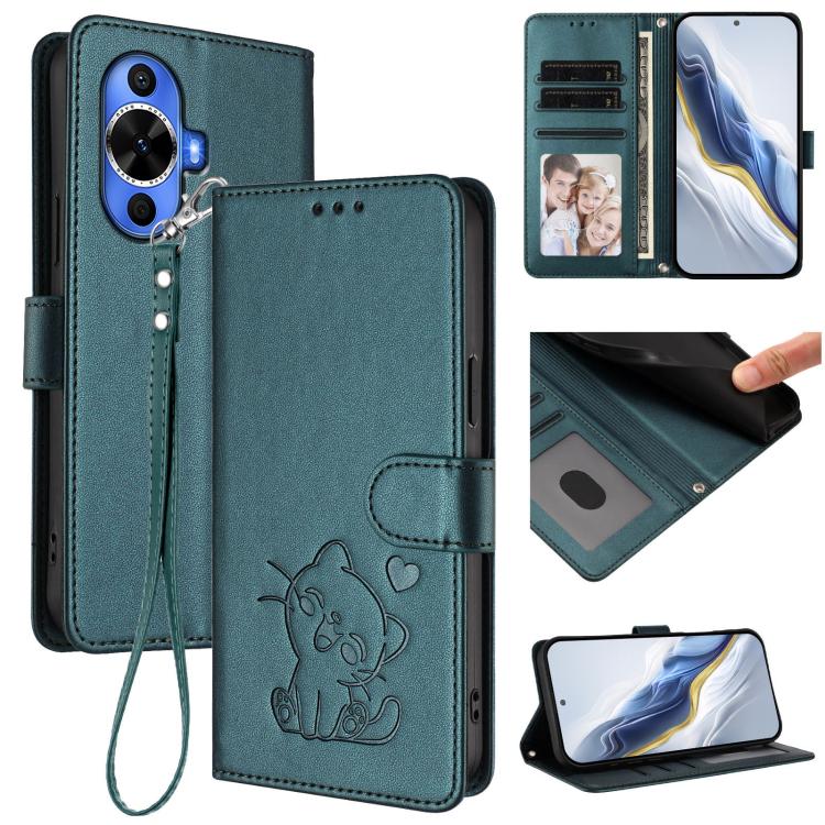 Embossed Heart Cat Leather Phone Case with Hand Strap, For Huawei Pura 70 Pro / Pura 70 Pro+, For Huawei Pura 70 Ultra, For Huawei nova 12s / nova 12 Lite / nova 11, For Huawei Pura 70, For Huawei Mate 60 Pro / Mate 60 Pro+, For Huawei Mate 60         ...