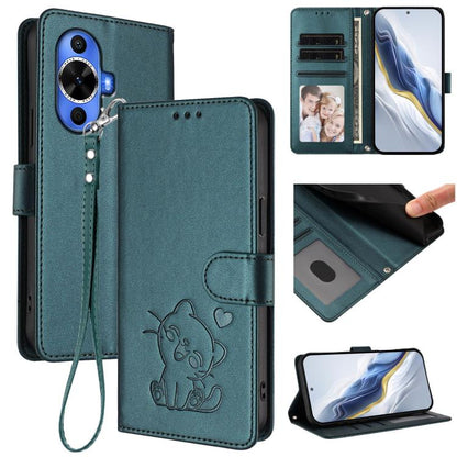 Embossed Heart Cat Leather Phone Case with Hand Strap, For Huawei Pura 70 Pro / Pura 70 Pro+, For Huawei Pura 70 Ultra, For Huawei nova 12s / nova 12 Lite / nova 11, For Huawei Pura 70, For Huawei Mate 60 Pro / Mate 60 Pro+, For Huawei Mate 60         ...