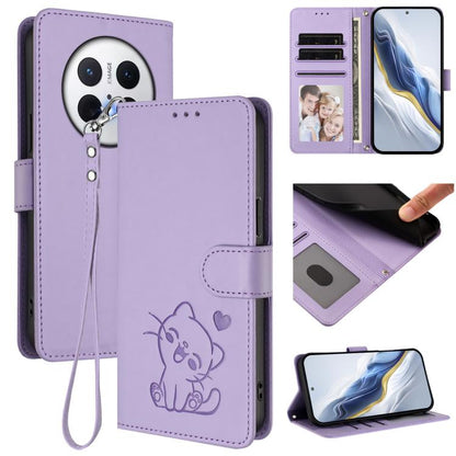 Embossed Heart Cat Leather Phone Case with Hand Strap, For Huawei nova 14 Ultra, For Huawei nova 14 Pro, For Huawei nova 14, For Huawei Enjoy 80 / Nova Y73, For Huawei nova 13i / nova 12i Global, For Huawei Mate 70 Pro, For Huawei Mate 70              ...