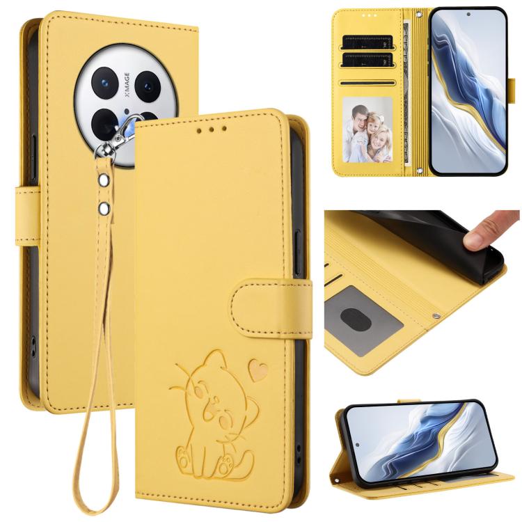 Embossed Heart Cat Leather Phone Case with Hand Strap, For Huawei nova 14 Ultra, For Huawei nova 14 Pro, For Huawei nova 14, For Huawei Enjoy 80 / Nova Y73, For Huawei nova 13i / nova 12i Global, For Huawei Mate 70 Pro, For Huawei Mate 70              ...