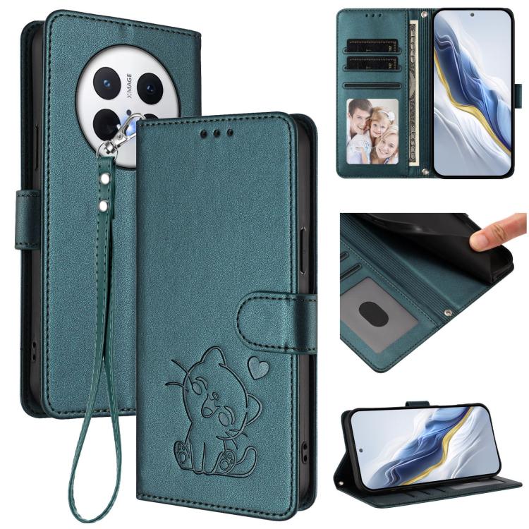 Embossed Heart Cat Leather Phone Case with Hand Strap, For Huawei nova 14 Ultra, For Huawei nova 14 Pro, For Huawei nova 14, For Huawei Enjoy 80 / Nova Y73, For Huawei nova 13i / nova 12i Global, For Huawei Mate 70 Pro, For Huawei Mate 70              ...