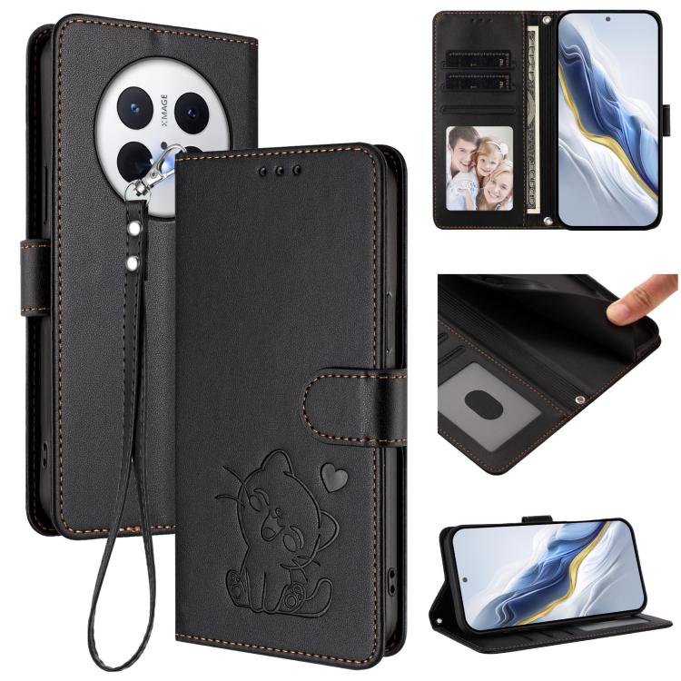 Embossed Heart Cat Leather Phone Case with Hand Strap, For Huawei nova 14 Ultra, For Huawei nova 14 Pro, For Huawei nova 14, For Huawei Enjoy 80 / Nova Y73, For Huawei nova 13i / nova 12i Global, For Huawei Mate 70 Pro, For Huawei Mate 70              ...
