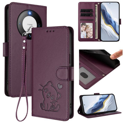 Embossed Heart Cat Leather Phone Case with Hand Strap, For Huawei Pura 70 Pro / Pura 70 Pro+, For Huawei Pura 70 Ultra, For Huawei nova 12s / nova 12 Lite / nova 11, For Huawei Pura 70, For Huawei Mate 60 Pro / Mate 60 Pro+, For Huawei Mate 60         ...