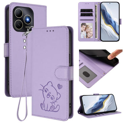 Embossed Heart Cat Leather Phone Case with Hand Strap, For Huawei nova 15 / nova 16z, For Huawei nova 16, For Huawei Pura 90 Pro Max 5G, For Huawei Pura 90 Pro 5G, For Huawei Mate 70 Air 5G, For Huawei Pura 80 Ultra 5G                                  ...