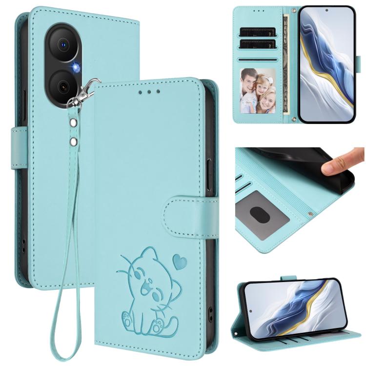 Embossed Heart Cat Leather Phone Case with Hand Strap, For Huawei nova 14 Ultra, For Huawei nova 14 Pro, For Huawei nova 14, For Huawei Enjoy 80 / Nova Y73, For Huawei nova 13i / nova 12i Global, For Huawei Mate 70 Pro, For Huawei Mate 70              ...