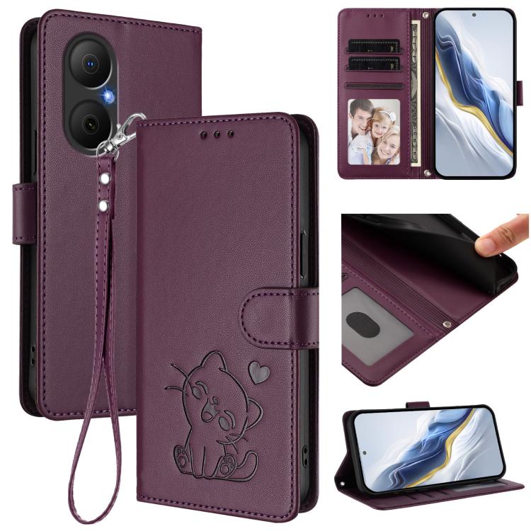 Embossed Heart Cat Leather Phone Case with Hand Strap, For Huawei nova 14 Ultra, For Huawei nova 14 Pro, For Huawei nova 14, For Huawei Enjoy 80 / Nova Y73, For Huawei nova 13i / nova 12i Global, For Huawei Mate 70 Pro, For Huawei Mate 70              ...