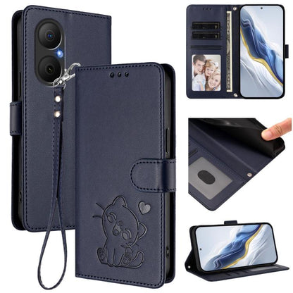 Embossed Heart Cat Leather Phone Case with Hand Strap, For Huawei nova 14 Ultra, For Huawei nova 14 Pro, For Huawei nova 14, For Huawei Enjoy 80 / Nova Y73, For Huawei nova 13i / nova 12i Global, For Huawei Mate 70 Pro, For Huawei Mate 70              ...