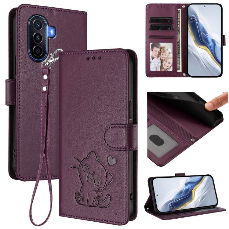 Embossed Heart Cat Leather Phone Case with Hand Strap, For Huawei Pura 70 Pro / Pura 70 Pro+, For Huawei Pura 70 Ultra, For Huawei nova 12s / nova 12 Lite / nova 11, For Huawei Pura 70, For Huawei Mate 60 Pro / Mate 60 Pro+, For Huawei Mate 60         ...