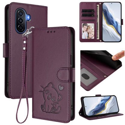 Embossed Heart Cat Leather Phone Case with Hand Strap, For Huawei Pura 70 Pro / Pura 70 Pro+, For Huawei Pura 70 Ultra, For Huawei nova 12s / nova 12 Lite / nova 11, For Huawei Pura 70, For Huawei Mate 60 Pro / Mate 60 Pro+, For Huawei Mate 60         ...